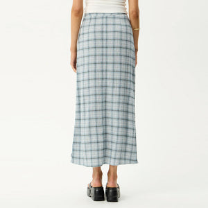 AFENDS Lagoon Seersucker Maxi Skirt - Overcast Check