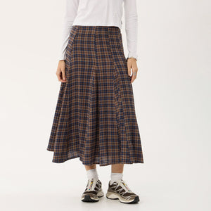 AFENDS Lana Seersucker Midi Skirt - Shev Indigo Check