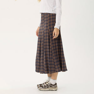 AFENDS Lana Seersucker Midi Skirt - Shev Indigo Check