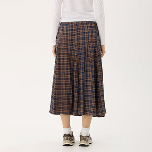 AFENDS Lana Seersucker Midi Skirt - Shev Indigo Check