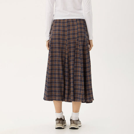 AFENDS Lana Seersucker Midi Skirt - Shev Indigo Check