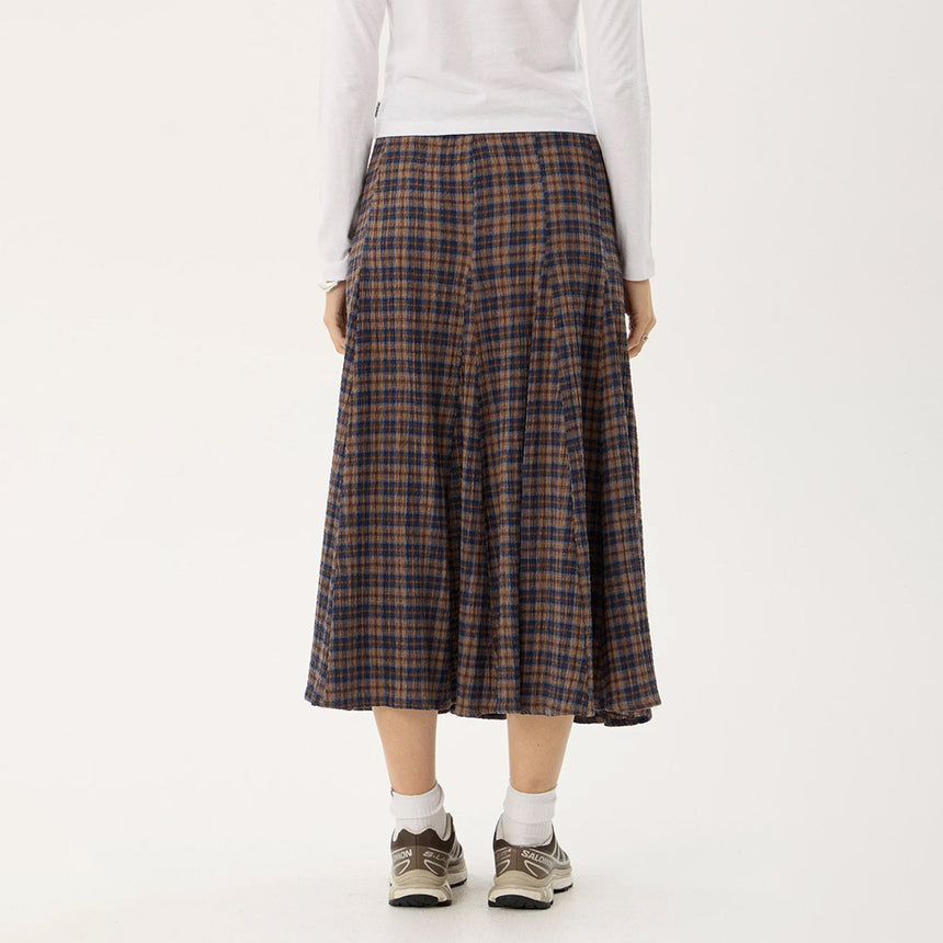 AFENDS Lana Seersucker Midi Skirt - Shev Indigo Check