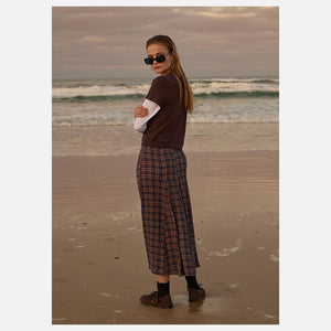 AFENDS Lana Seersucker Midi Skirt - Shev Indigo Check