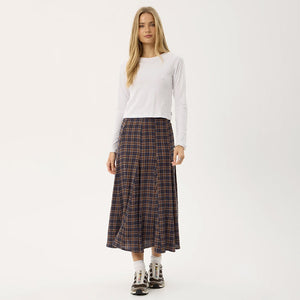 AFENDS Lana Seersucker Midi Skirt - Shev Indigo Check