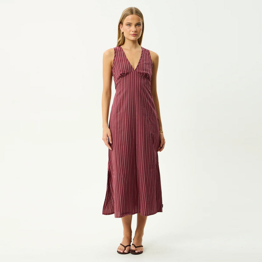AFENDS Ledger Maxi Dress - Burgundy Stripe