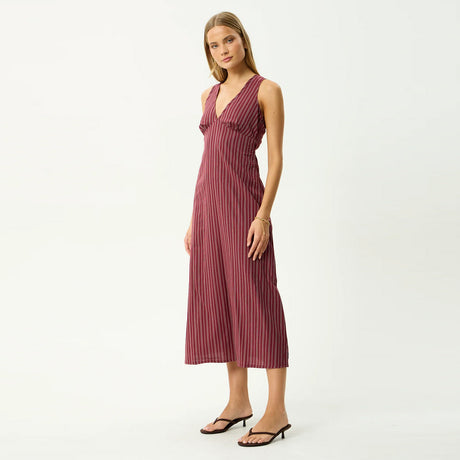 AFENDS Ledger Maxi Dress - Burgundy Stripe