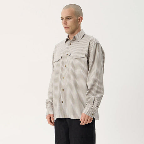 AFENDS Lennox Short Sleeve Shirt - Olive Stripe