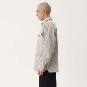 AFENDS Lennox Short Sleeve Shirt - Olive Stripe