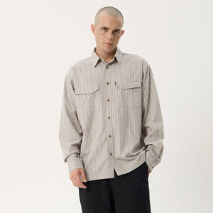 AFENDS Lennox Short Sleeve Shirt - Olive Stripe