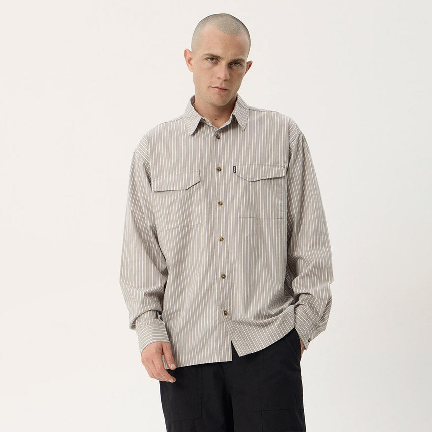 AFENDS Lennox Short Sleeve Shirt - Olive Stripe