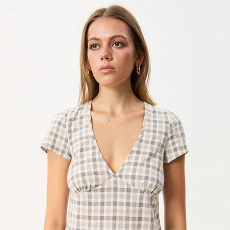 AFENDS Leo Seersucker Mini Dress - Coffee/White