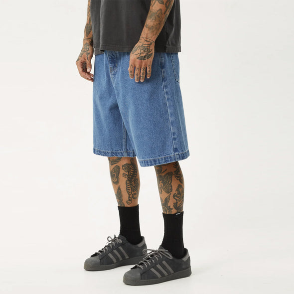 AFENDS Lil C Denim Baggy Short - Worn Blue