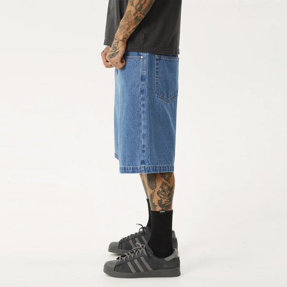 AFENDS Lil C Denim Baggy Short - Worn Blue