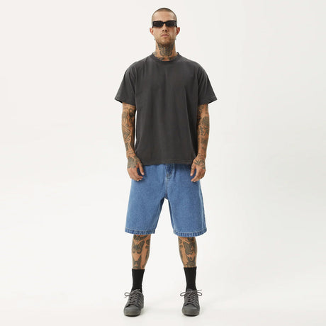 AFENDS Lil C Denim Baggy Short - Worn Blue