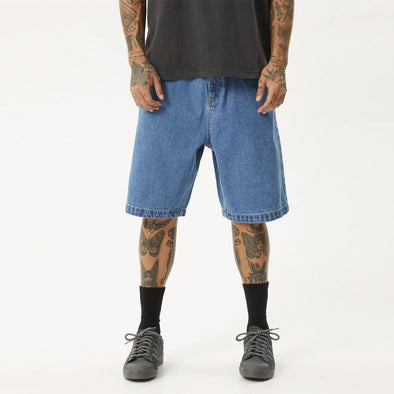 AFENDS Lil C Denim Baggy Short - Worn Blue