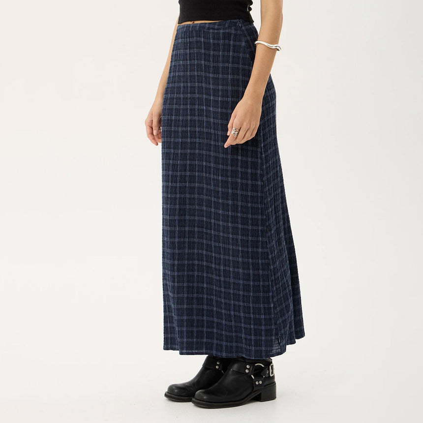 AFENDS Lita Seersucker Maxi Skirt - Thea Midnight Check