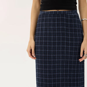 AFENDS Lita Seersucker Maxi Skirt - Thea Midnight Check