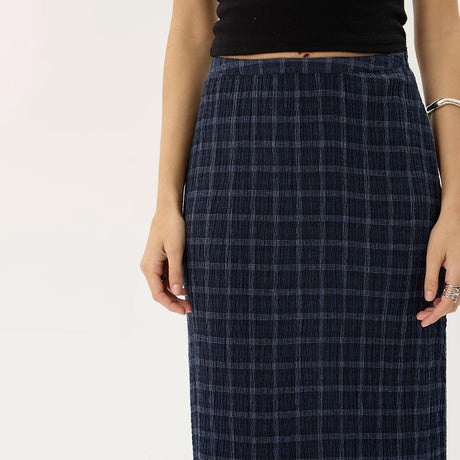 AFENDS Lita Seersucker Maxi Skirt - Thea Midnight Check