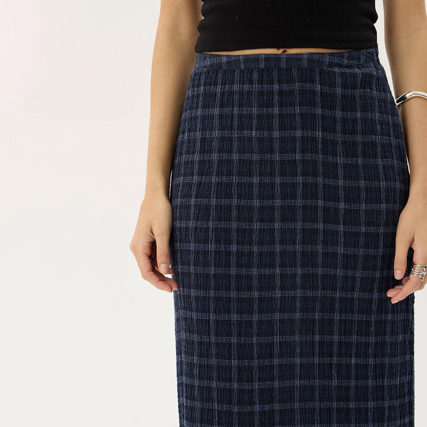 AFENDS Lita Seersucker Maxi Skirt - Thea Midnight Check
