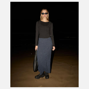 AFENDS Lita Seersucker Maxi Skirt - Thea Midnight Check