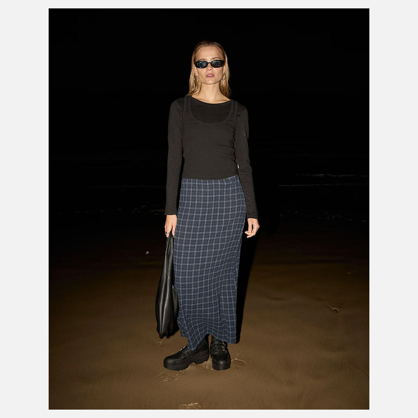AFENDS Lita Seersucker Maxi Skirt - Thea Midnight Check