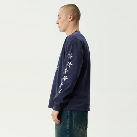 AFENDS Live It Heavyweight Boxy Long Sleeve Tee - Washed Deep Sea