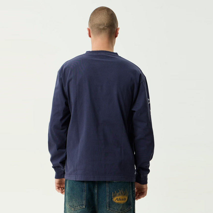 AFENDS Live It Heavyweight Boxy Long Sleeve Tee - Washed Deep Sea