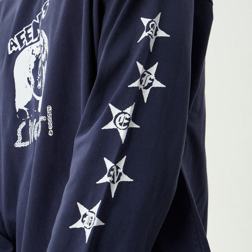 AFENDS Live It Heavyweight Boxy Long Sleeve Tee - Washed Deep Sea