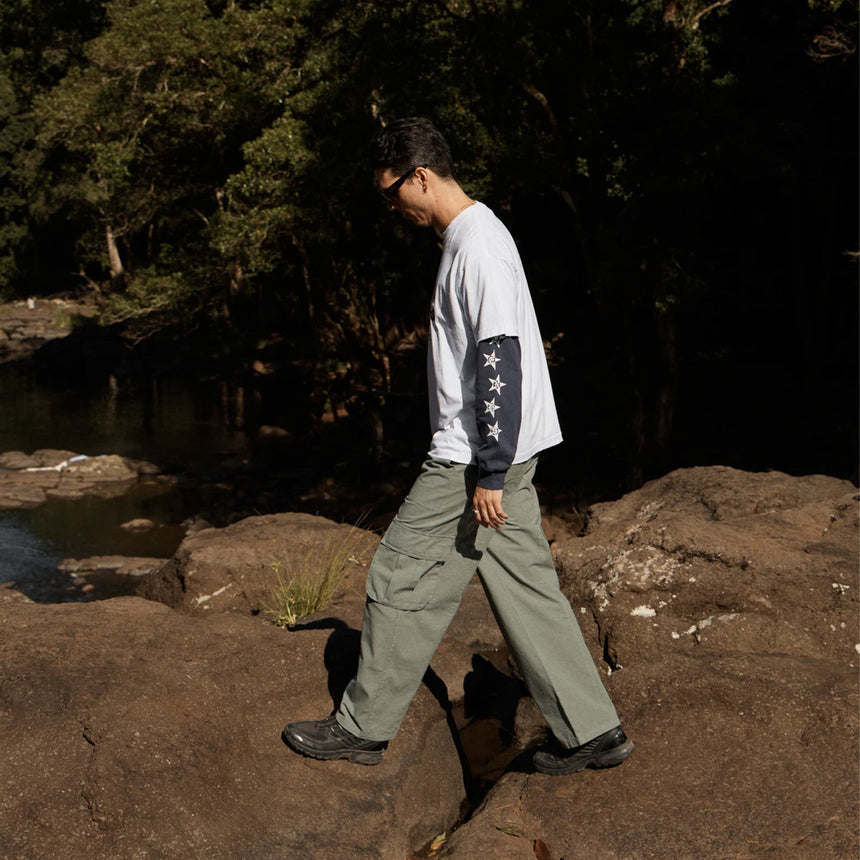 AFENDS Live It Heavyweight Boxy Long Sleeve Tee - Washed Deep Sea