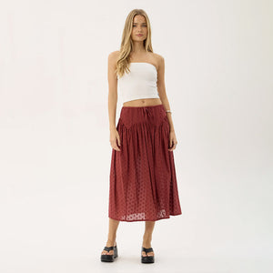 AFENDS Marlow Midi Skirt - Ruby Anglaise