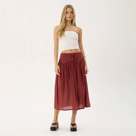 AFENDS Marlow Midi Skirt - Ruby Anglaise