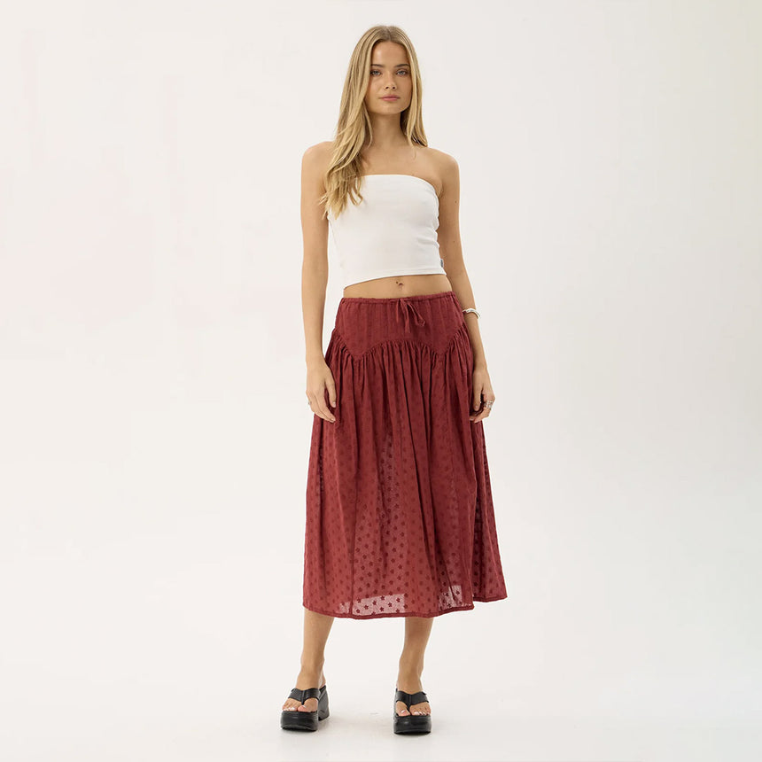 AFENDS Marlow Midi Skirt - Ruby Anglaise