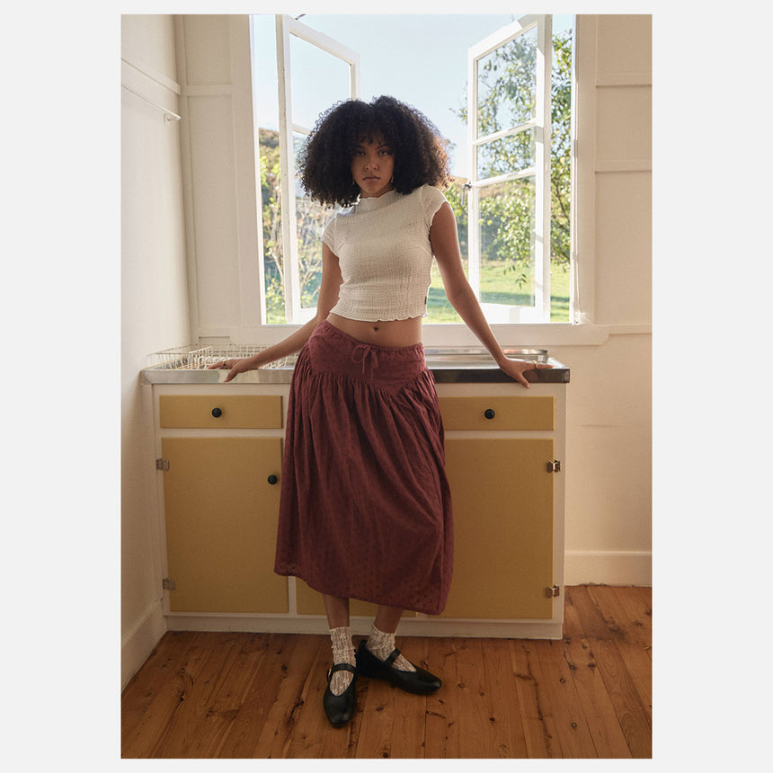 AFENDS Marlow Midi Skirt - Ruby Anglaise