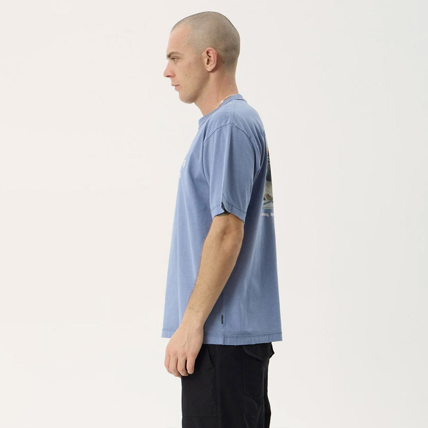 AFENDS Mayhem Recycled Heavyweight Boxy Tee - Washed Slate Blue