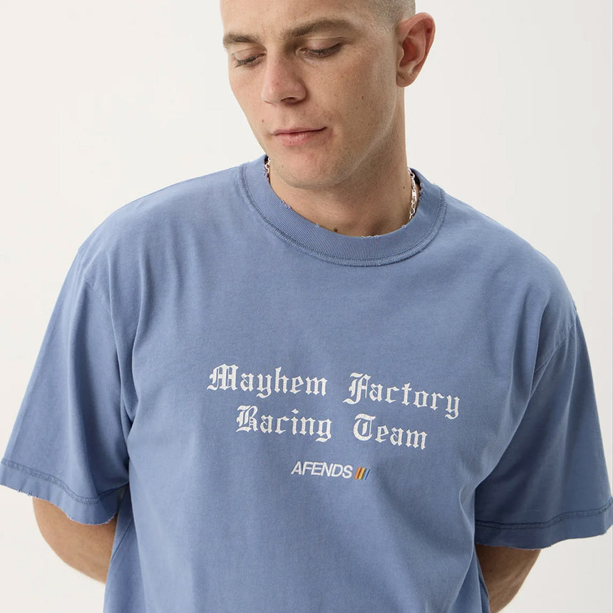 AFENDS Mayhem Recycled Heavyweight Boxy Tee - Washed Slate Blue