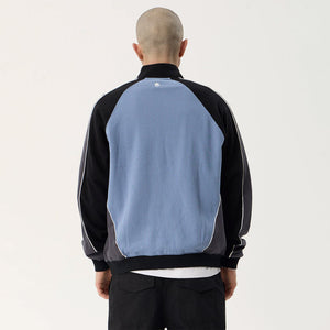 AFENDS Occupancy Recycled Panelled Quarter Zip Jumper - Slate Blue