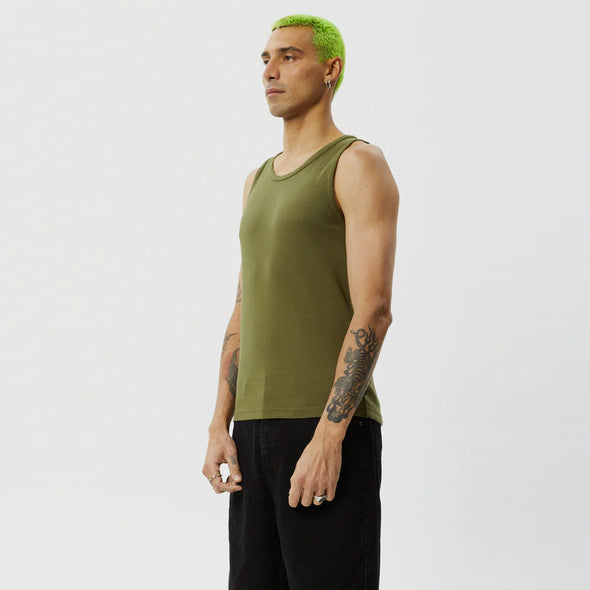 AFENDS Paramount Recycled Rib Singlet - Military