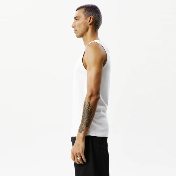 AFENDS Paramount Recycled Ribbed Singlet - White