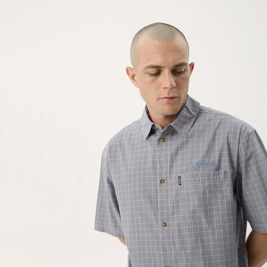 AFENDS Proposal Short Sleeve Shirt - Slate Blue Check