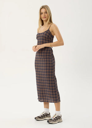 AFENDS Rumi Seersucker Midi Dress - Shev Indigo Check