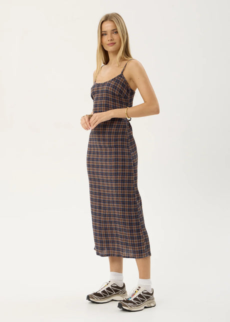 AFENDS Rumi Seersucker Midi Dress - Shev Indigo Check