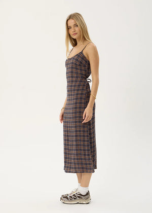 AFENDS Rumi Seersucker Midi Dress - Shev Indigo Check