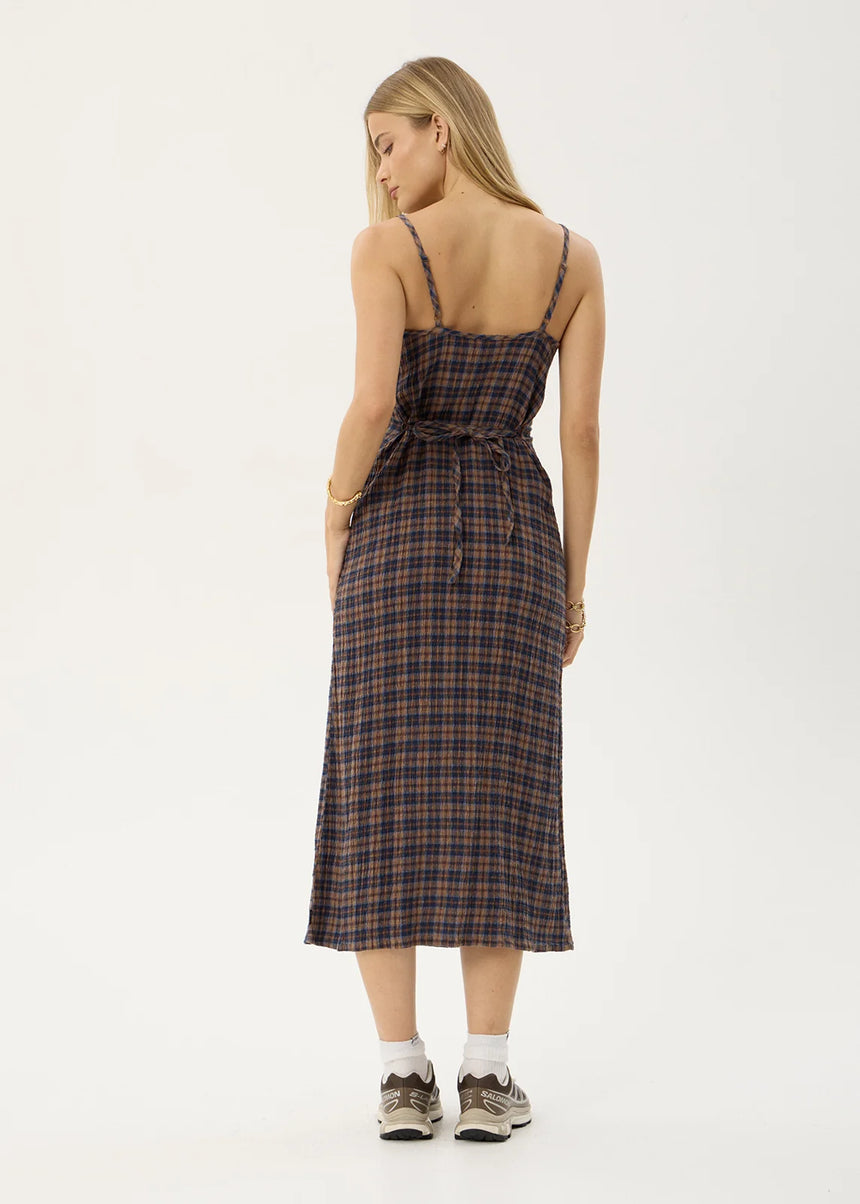 AFENDS Rumi Seersucker Midi Dress - Shev Indigo Check