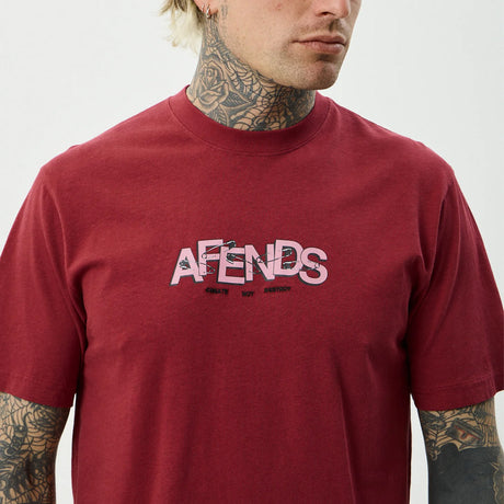 AFENDS Safety Retro Tee - Washed Burgundy