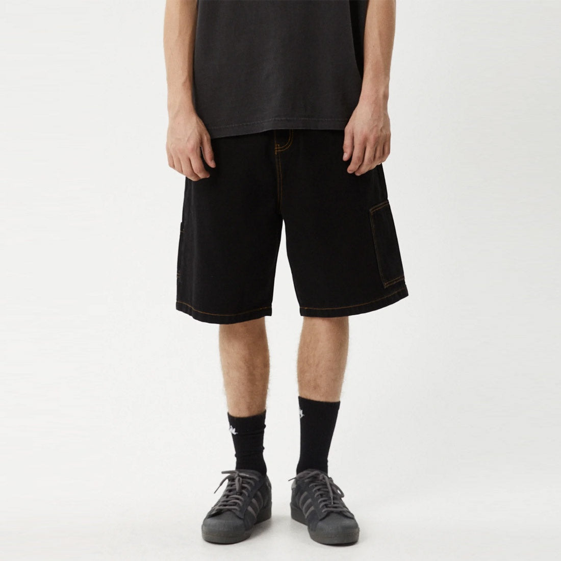 AFENDS Scorched Harper Denim Baggy Workwear Short - Washed Black