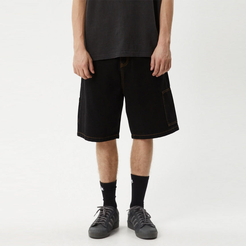AFENDS Scorched Harper Denim Baggy Workwear Short - Washed Black