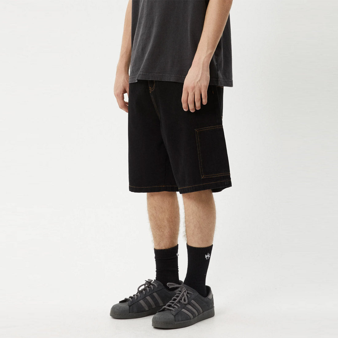 AFENDS Scorched Harper Denim Baggy Workwear Short - Washed Black