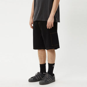 AFENDS Scorched Harper Denim Baggy Workwear Short - Washed Black