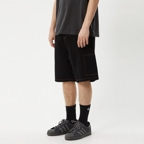 AFENDS Scorched Harper Denim Baggy Workwear Short - Washed Black