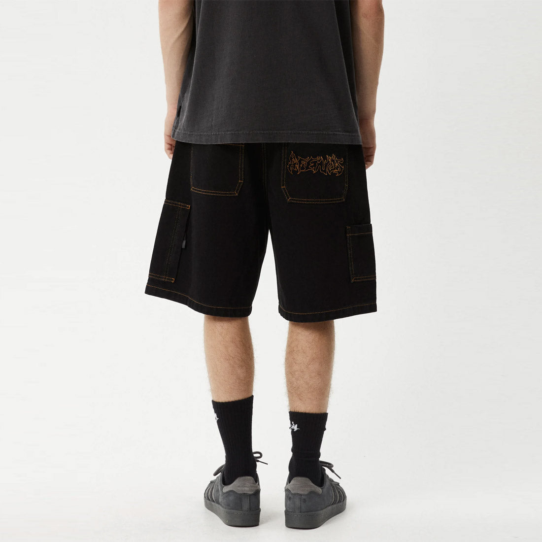AFENDS Scorched Harper Denim Baggy Workwear Short - Washed Black